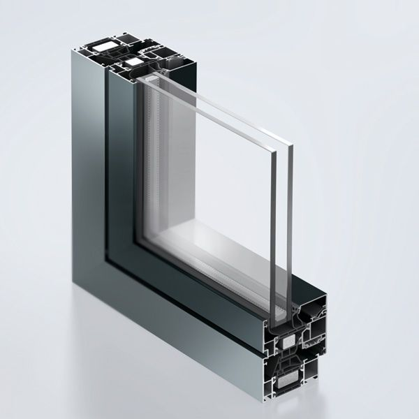 Aluminum window frame cross section with insulated glazing for modern energy efficient window systems