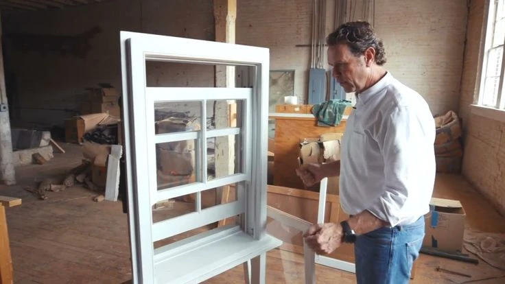 Double hung window demonstration showing movable sash operation on a white residential window