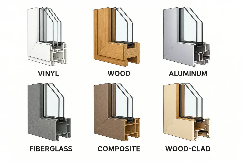 6 types window frame material cross section comparison chart